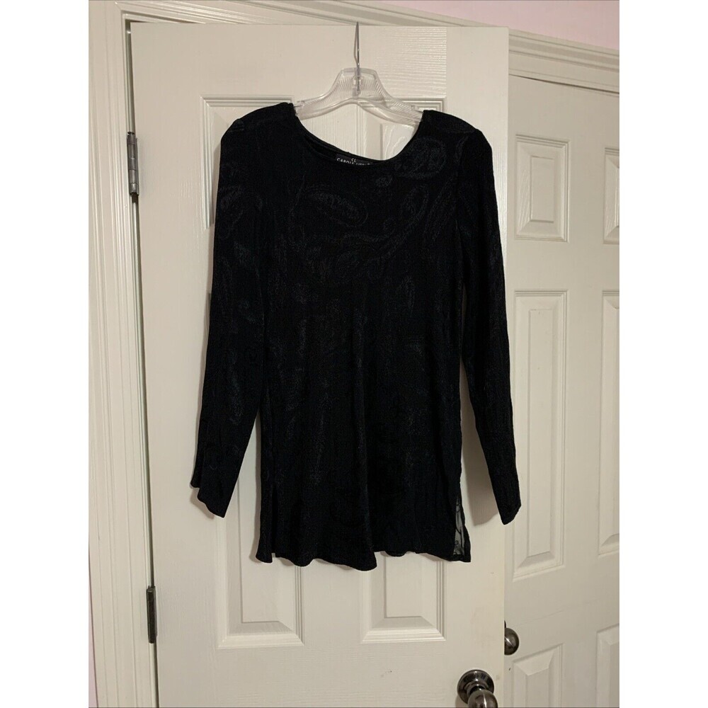 VTG 90s Carole Little Tunic Shirt Sz 6 Women Sheer Black Paisley Fairy Top